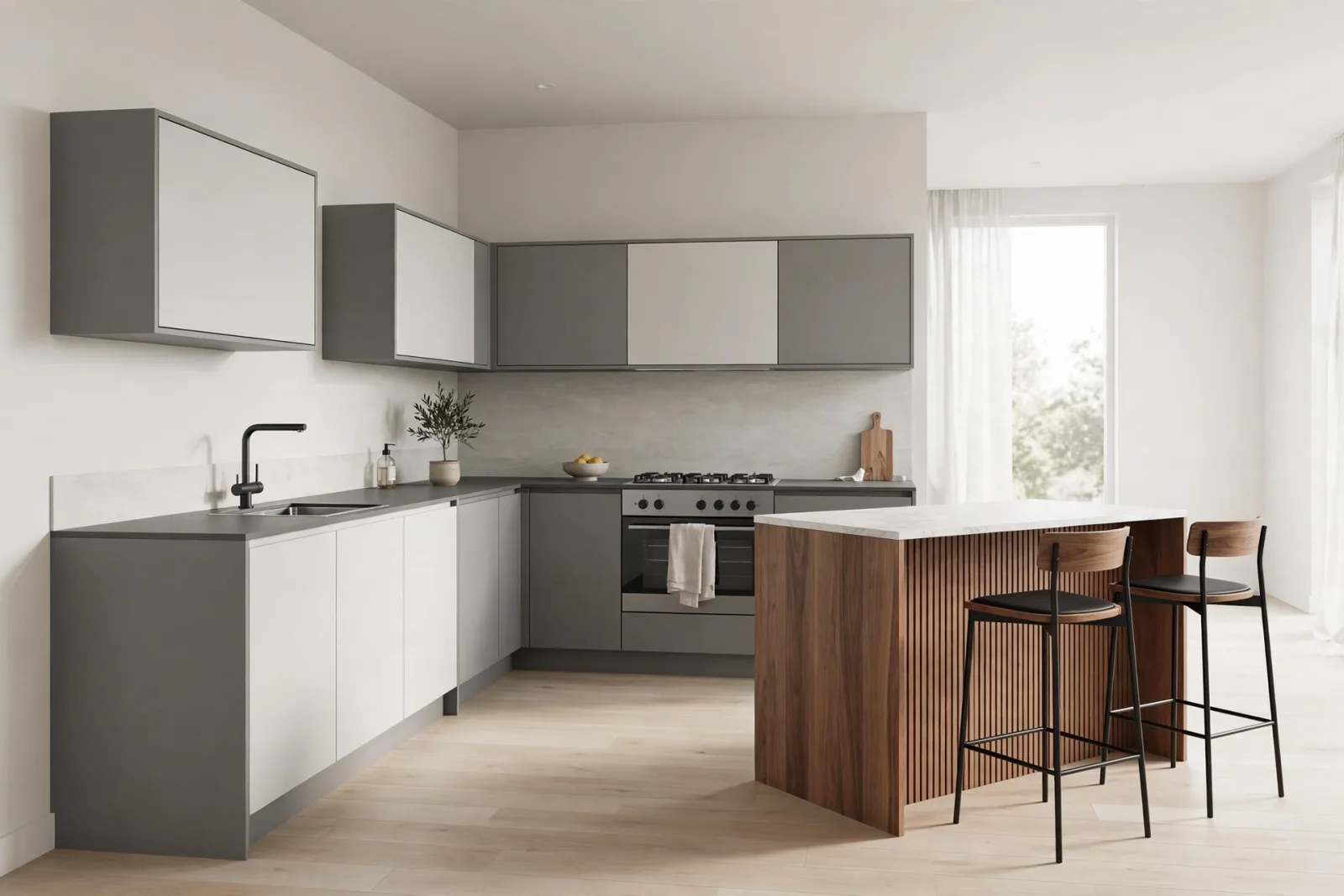 Complete Kitchen Set, L-Shape with Island 3D Model