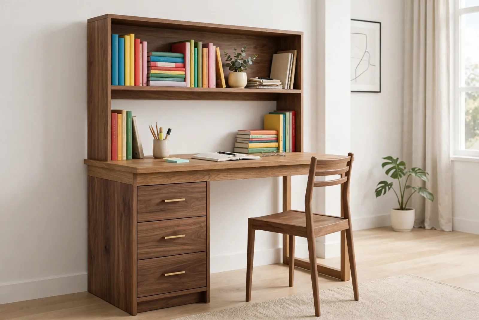 Study Desk with Hutch and Chair 3D Model
